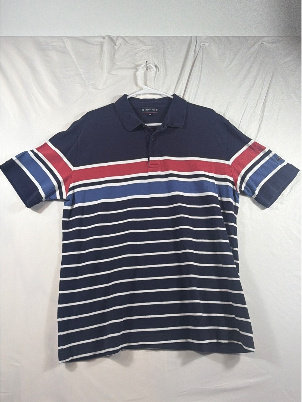 Armor Lux Men's XXL Navy Blue Red White Striped Polo Shirt 100% Cotton